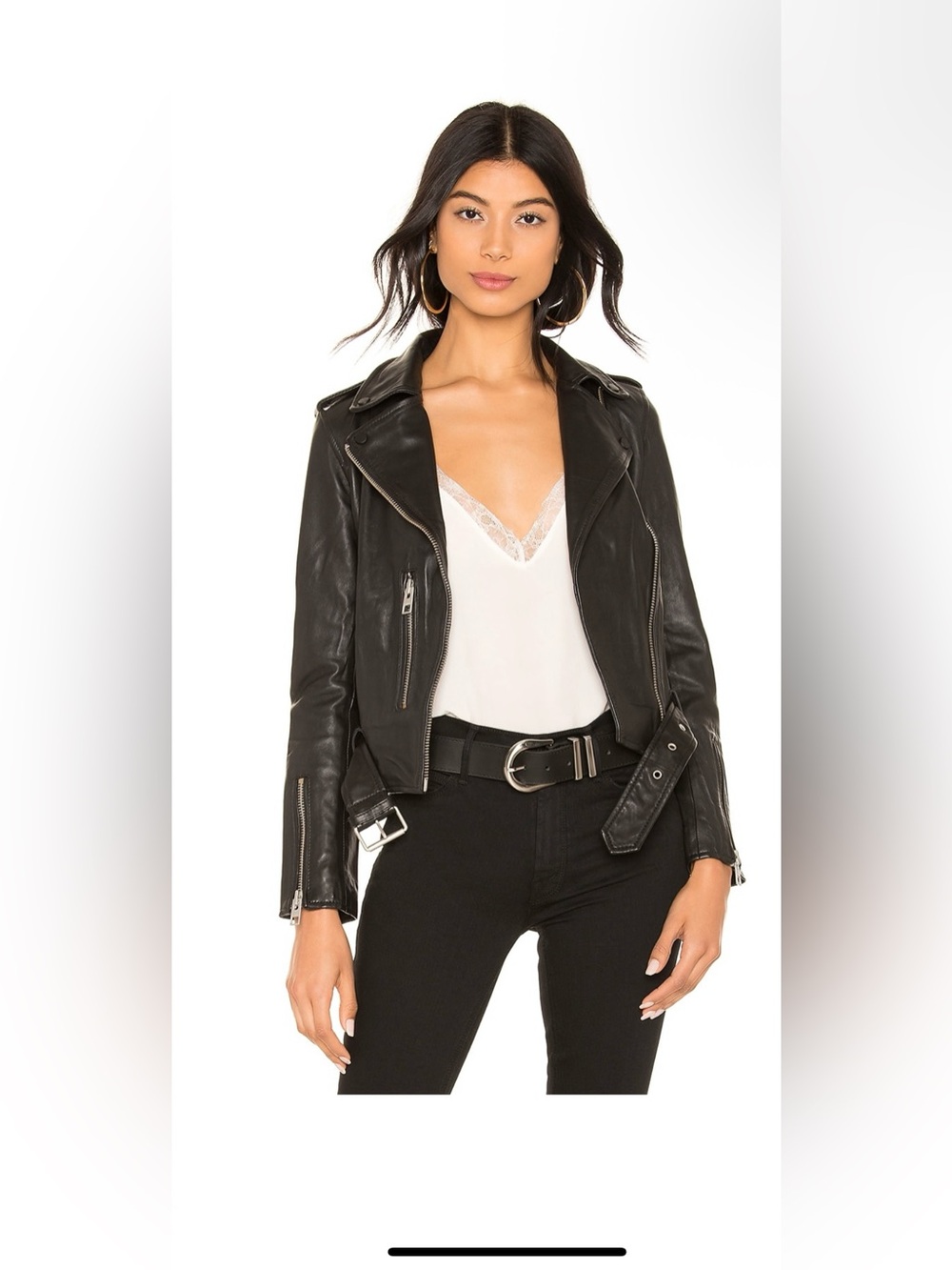 All Saints Black Leather Moto Jacket - Women's Classic Biker Coat